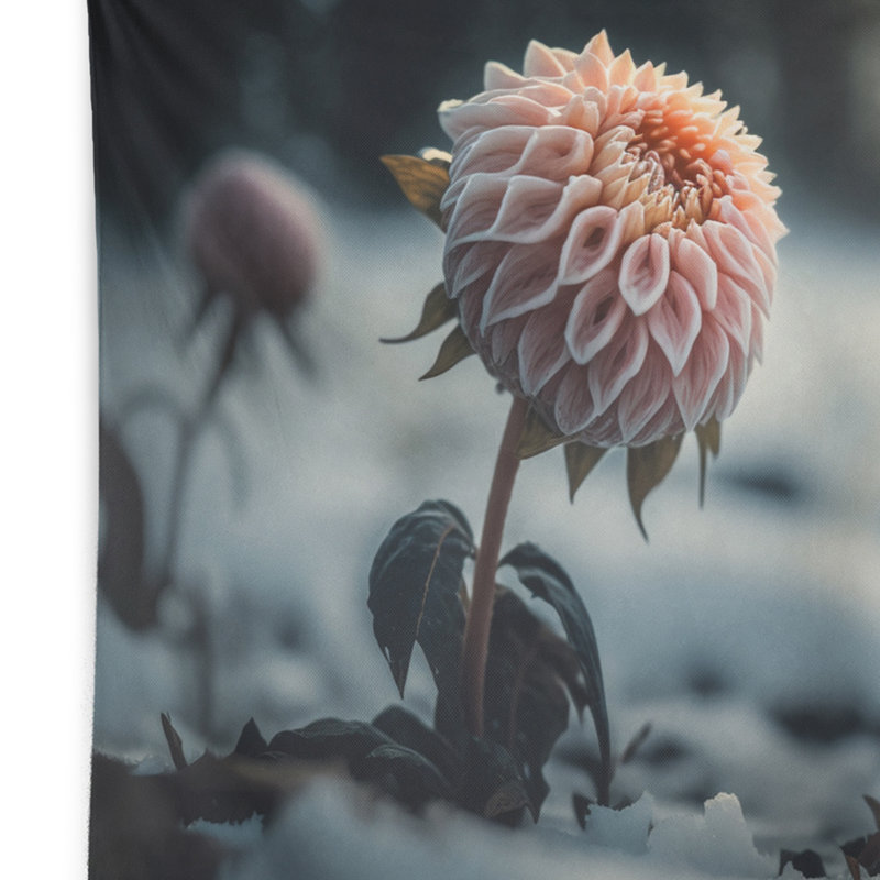 Polyester - Fleur de dahlia rose en hiver en tapisserie, H 50 po x l 60 po