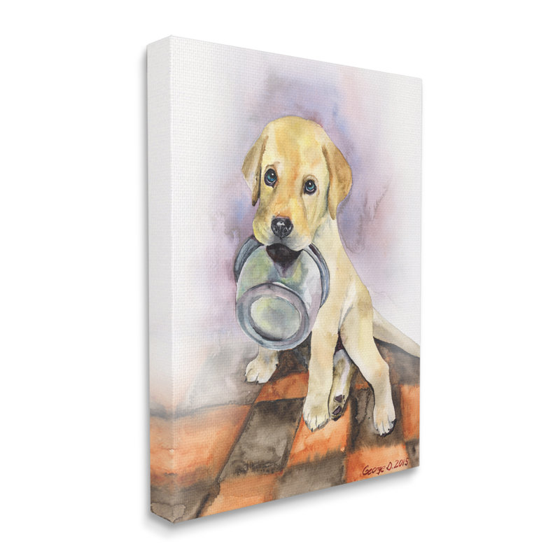 Carreaux affamés chiot labrador orange, Toile tendue, H 30 po x l 24 po