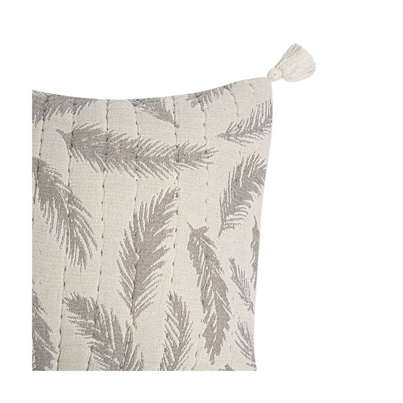 Hand-Quilted Gray Feather Cotton Nursery Pillow