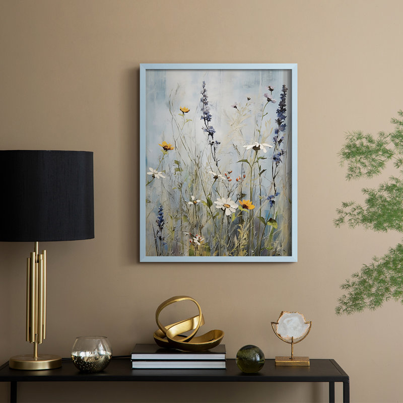 Reproduction encadrée FLORAL Series Dccxxx - bois massif, Bleu, H 15 po x l 12 po