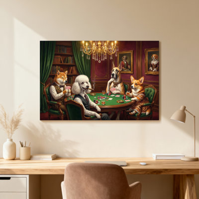 Fashion Dogs Playing Poker In Elegant Room