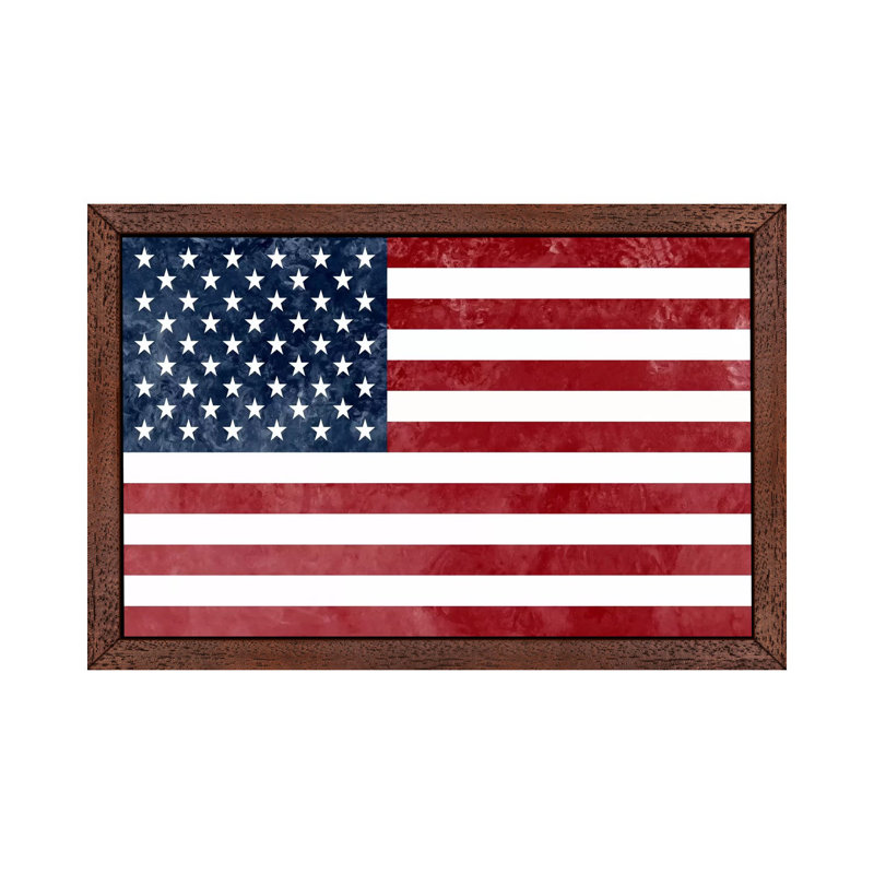 Usa "Grungy" Flag by ICanvas - Print on Canvas, 101.6 cm H x 66.04 cm W, Brown Floater Framed