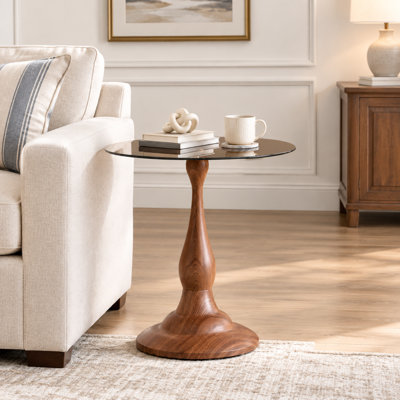 Table d'appoint ronde sur pied en verre trempé de 19,6 pouces