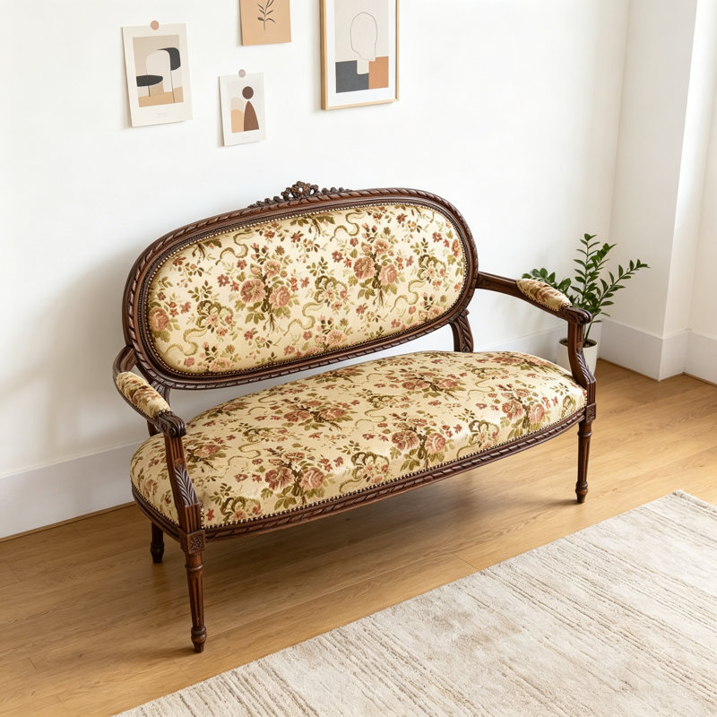 Canapé deux places au design classique français, Tissu jaune