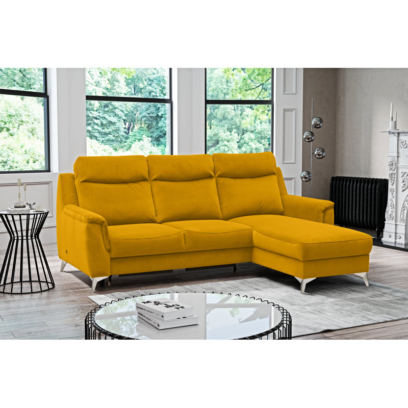 Izola 3 Seater Velvet Sofa Bed, Yellow, Right Hand Facing