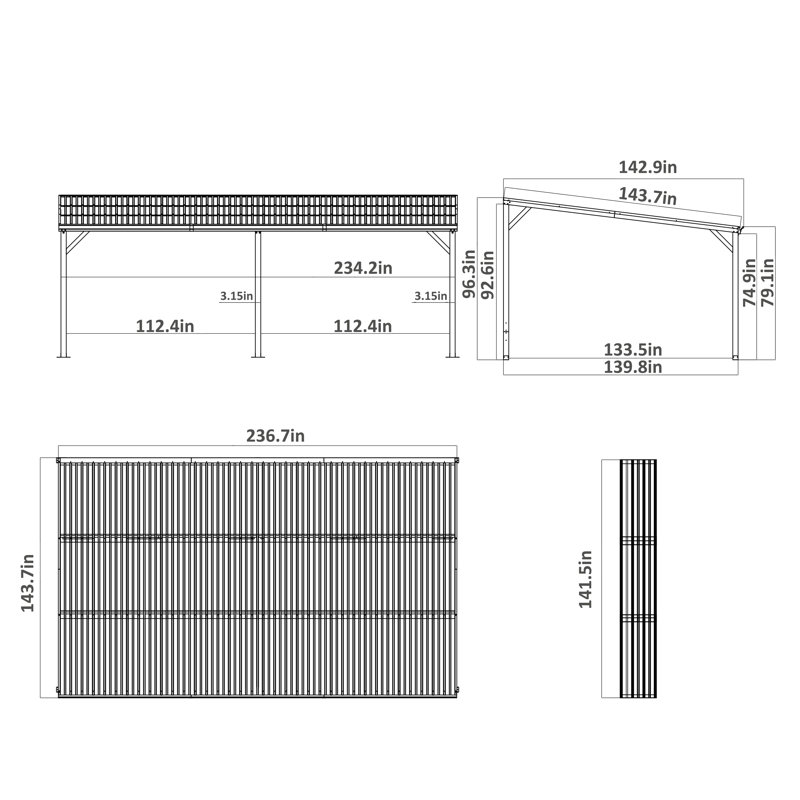 Pergola en aluminium pour terrasse incliné en acier galvanisé incliné