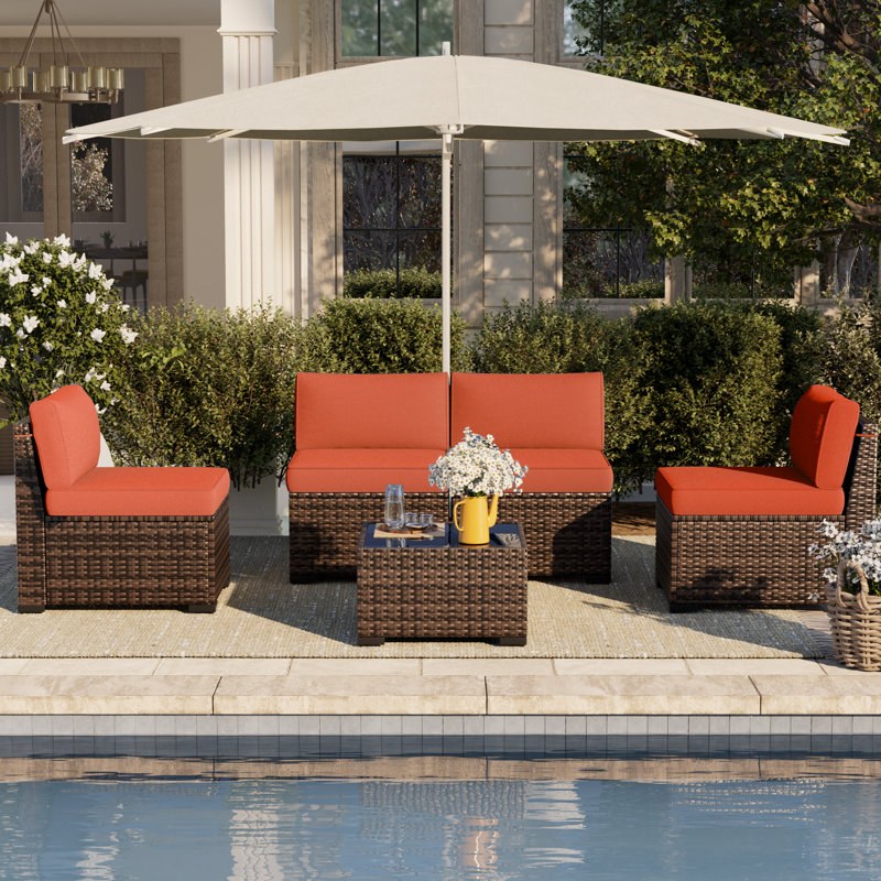 Ensemble de conversation pour 4 personnes avec coussins, Orange