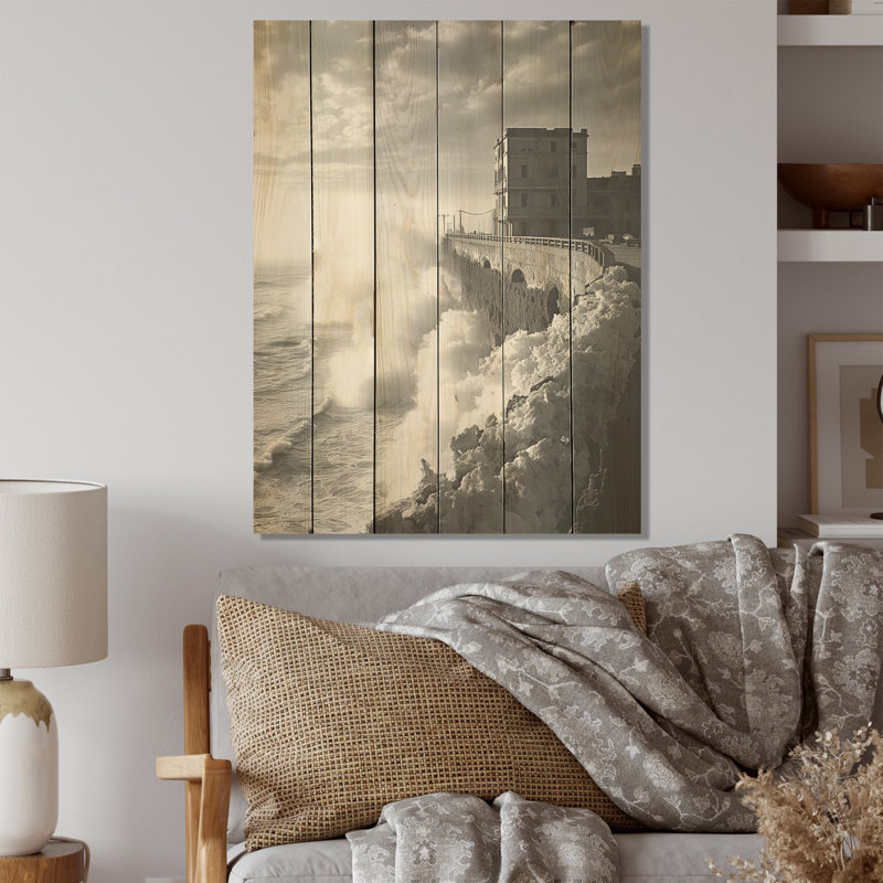 «Cuba Havava», paysage monochrome I - paysage cubique, art mural sur bois de pin naturel, H 20 po x l 10 po