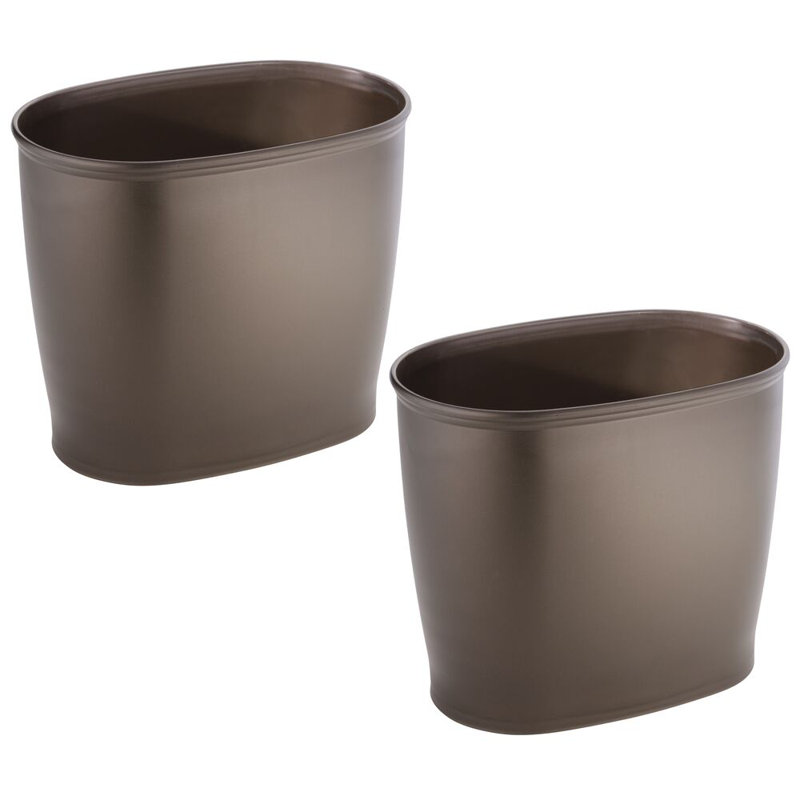 iDesign Small Oval Plastic Bathroom Trash Can - Set of 2 - Bronze