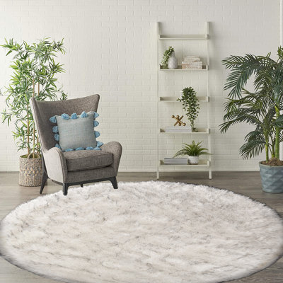 Tapis rond en fausse peau de mouton blanc / gris