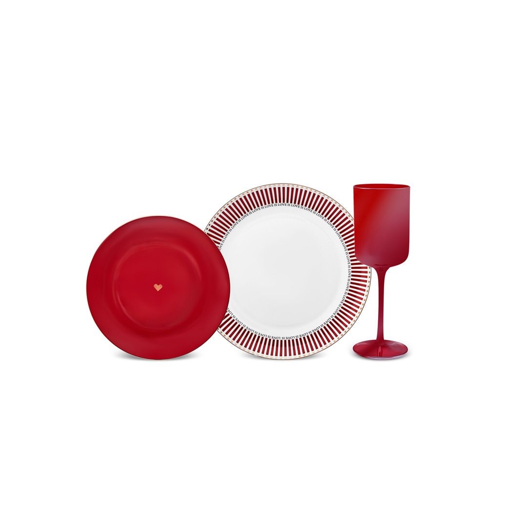 Karaca Amour 6-Piece New Generation Bone China Dinner, Red Multi