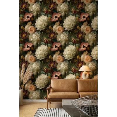 Dark Floral Wallpaper Moody Floral Botanical Removable Wall Decor