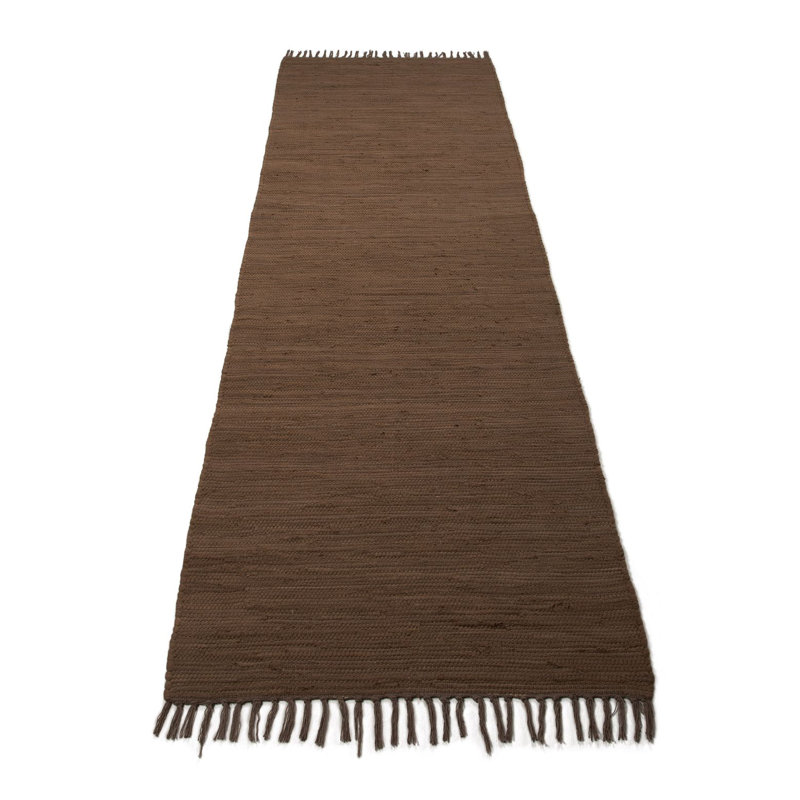 Chindi Uni Solid Colour Hand Crafted Hand Braided Brown Area Rug, Runner 80 x 300cm