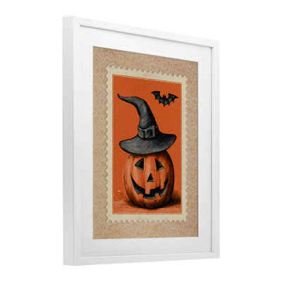 Vintage Jack-o-Lantern Stamp Framed Print Under Glass, design by Arlington Prints