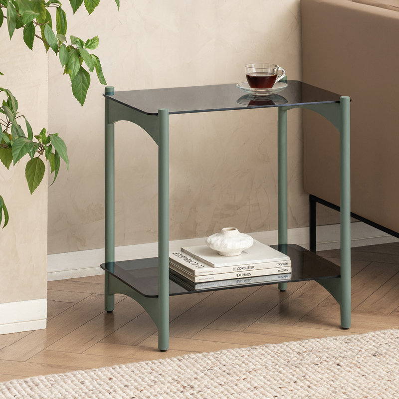 Amber 2 Tier End Table with Tempered Glass Top and Metal Frame