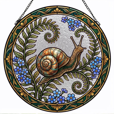 Snail Fern Stained Glass Window Panel，7.8H