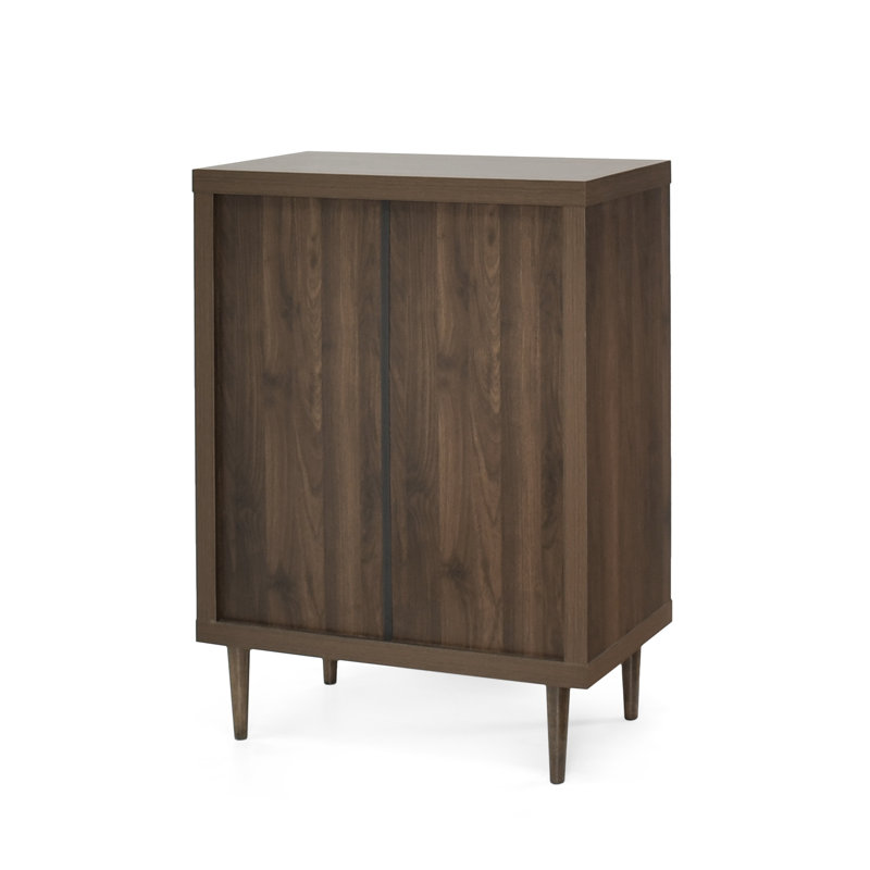 Commode à 4 tiroirs Nordic en finition noyer - Commode de rangement moderne en bois aggloméré de style Mid-Century avec pieds fuselés