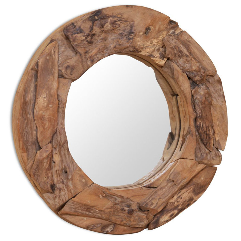 Caroline Wood Flat Wall Mirror, 60cm H x 60cm W