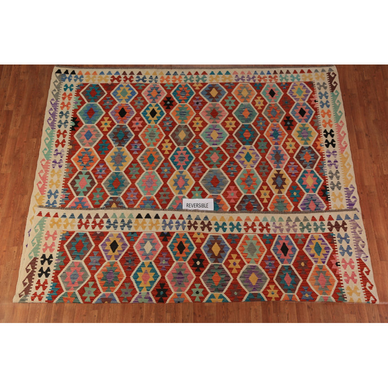 Tapis oriental à motif géométrique Kilim All-Over 8 x 10