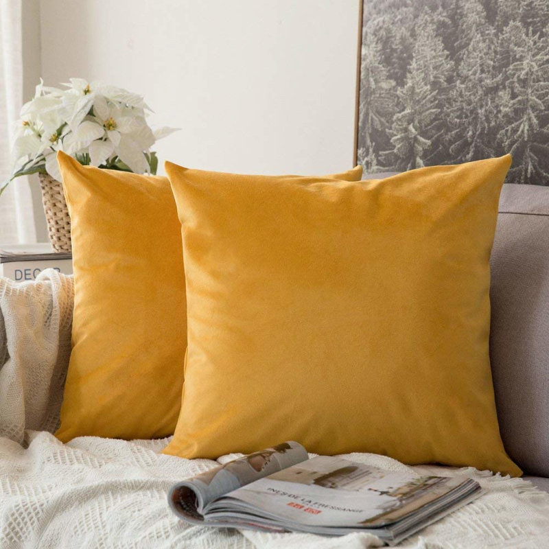 Housse de coussin en velours uni, Jaune, H 20 po x l 20 po