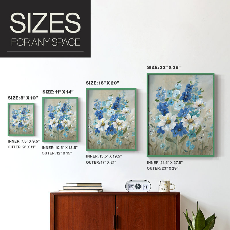 «Blue Garden II», reproduction encadrée - bois massif, Vert, H 10 po x l 8 po