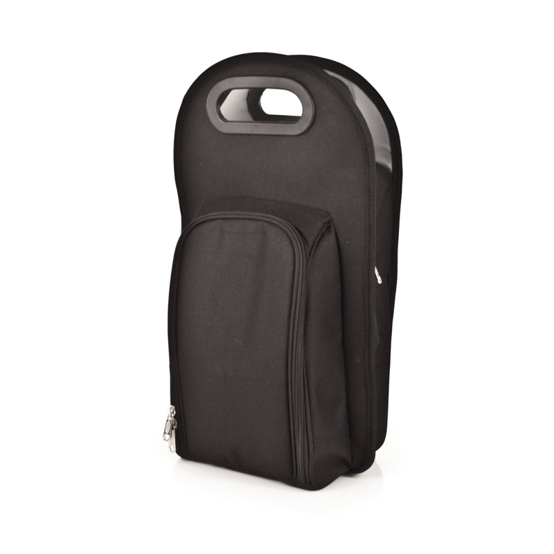 Metro Insulated 2-Bottle Tote Set, 18" H x 9.5" W x 4.5" D, Black