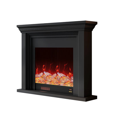 Black Solid + Manufactured Wood Freestanding Fireplace