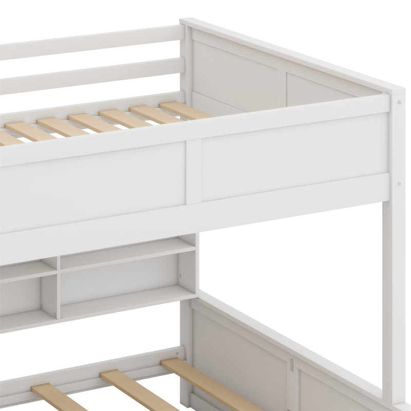 Bunk Bed With Storage Cabinets And USB Ports, Antique White, Full XL over Queen