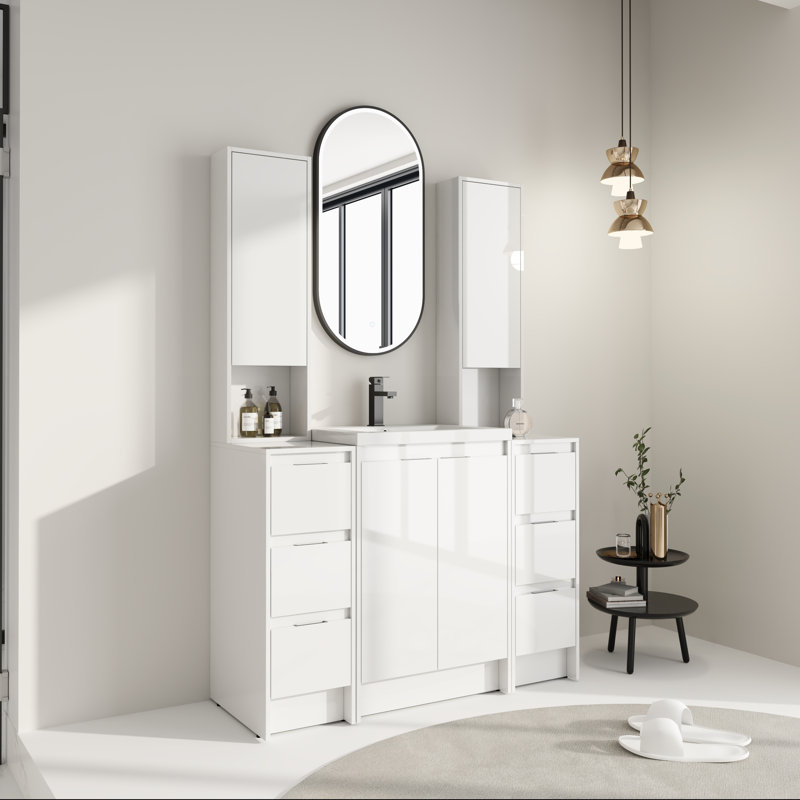 Ensemble de meuble-lavabo 48 po avec lavabo simple - deux armoires à pharmacie blanches