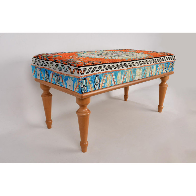 Cotton Upholstered Bench, Natural, 45cm H x 120cm W x 45cm D