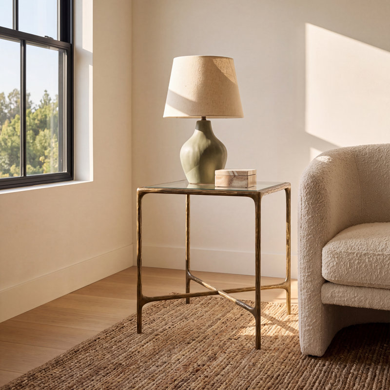 Evelynn Glass Top End Table, Brass, Clear