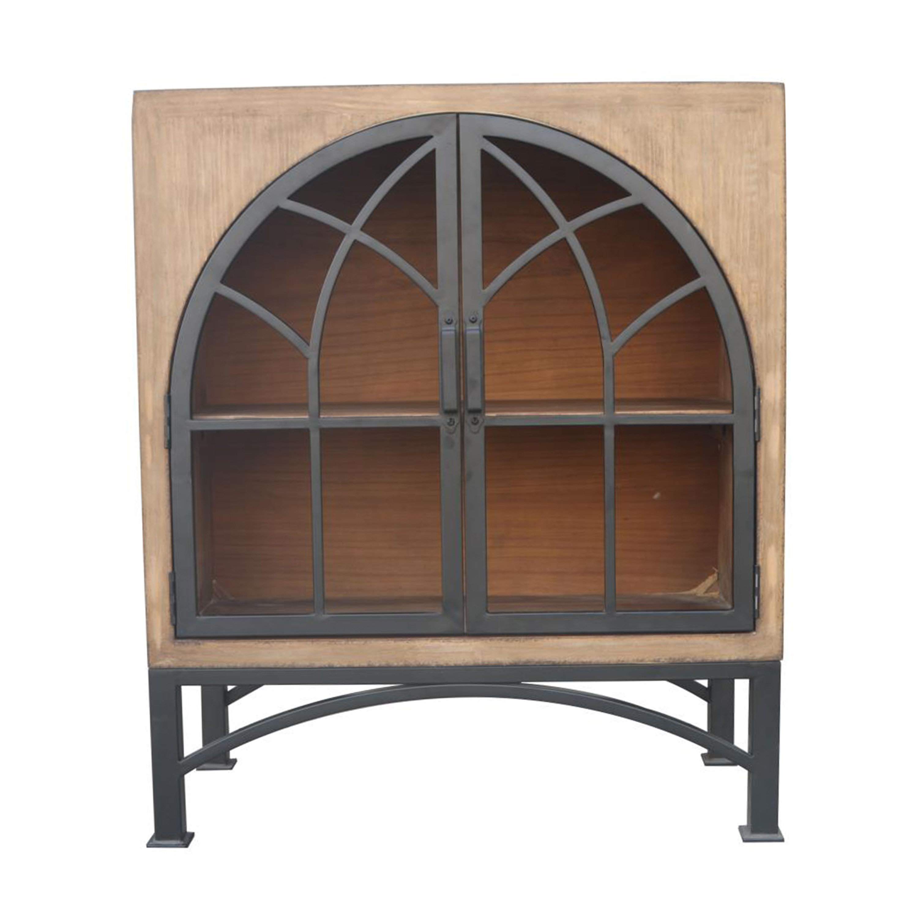 Benjara Veria Small China Cabinet, 2 Door Arch Frame, Whitewash Wood 42 ...