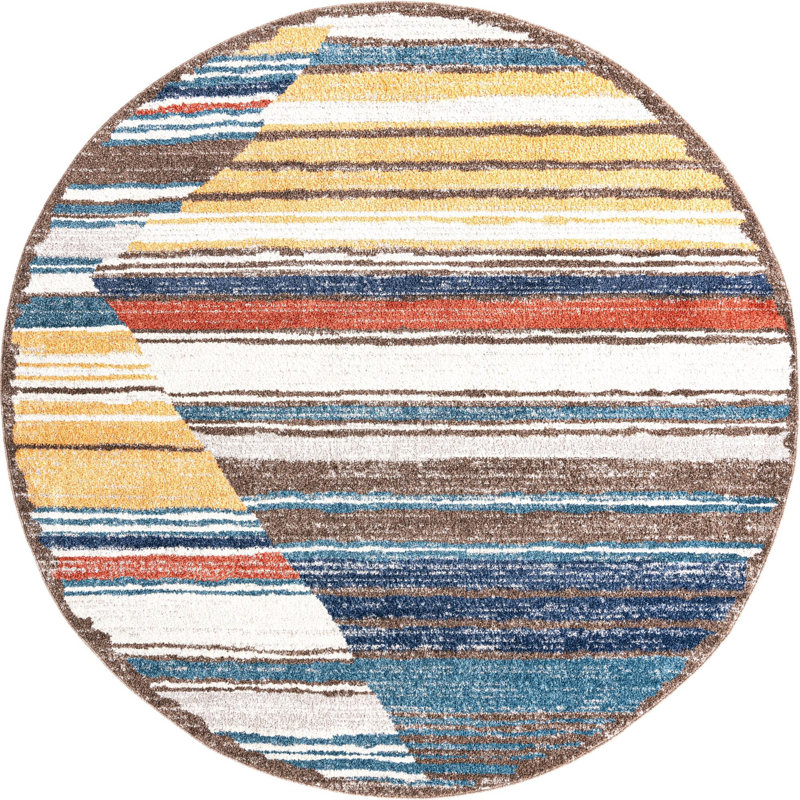 Tapis blanc / vert / bleu Frystown, Rond 10 pi