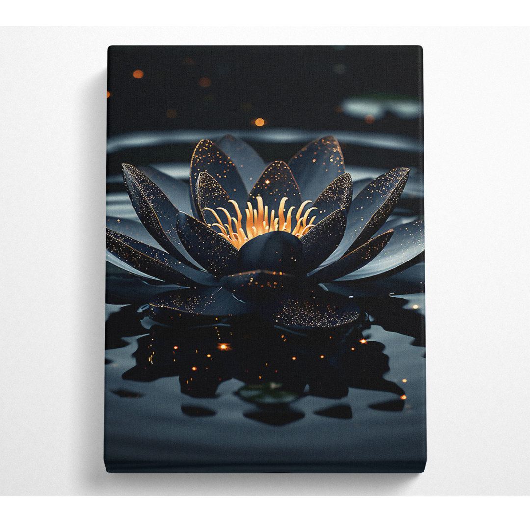 Schwarzer Lotus auf einem See - Leinwanddrucke auf Wrapped Canvas