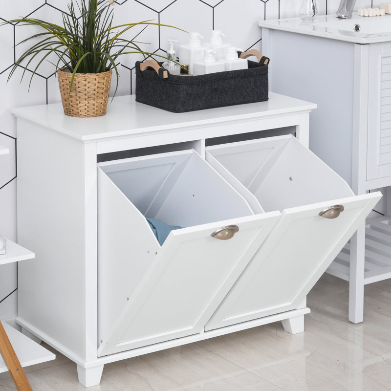 White Tilt-out Laundry Sorter Bathroom Cabinet - Abundant Space For Towels & Accessories , - Shell Toppling 30" X 15.3" 27.5 Storage Vast Water- Coating W D 27.5" H