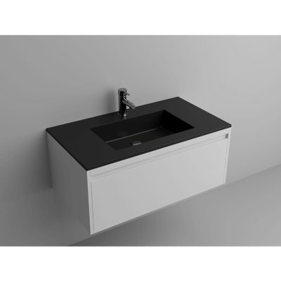 Lugano 36" Matt Black Single Vanity Sink, Solid Surface