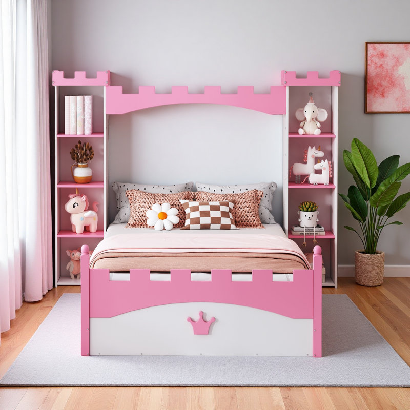 Lit plateforme pour enfants Dreamy, Rose/Blanc