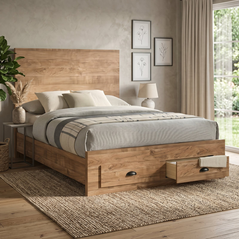 Ensemble de chambre à coucher Westbrook King 4 pièces Naturel, Naturel, Ensemble de 4 pièces : lit, table de chevet, comm