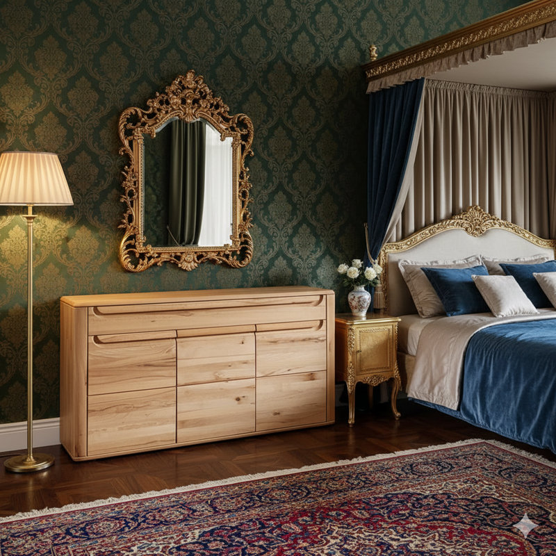 Grande commode à 3 portes Gloria | Façades en hêtre massif | Commode de rangement moderne | Finition naturelle à l'huile