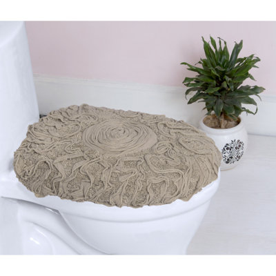 100% Cotton Plush Floral Toilet Seat Lid Cover with Elastic Fit, Soft Decorative Bathroom Accent, 18" x 18"