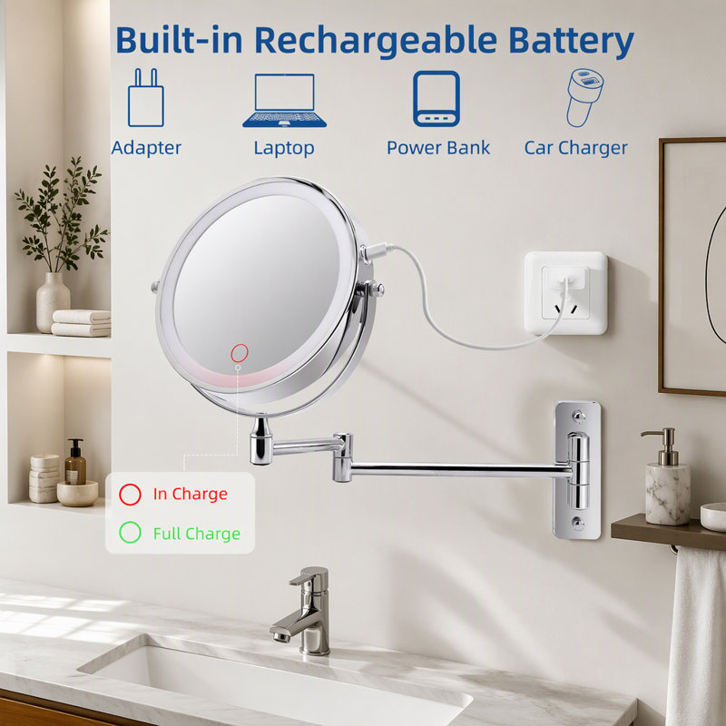 Wall Mounted Lighted Makeup Mirror, Chrome chrome