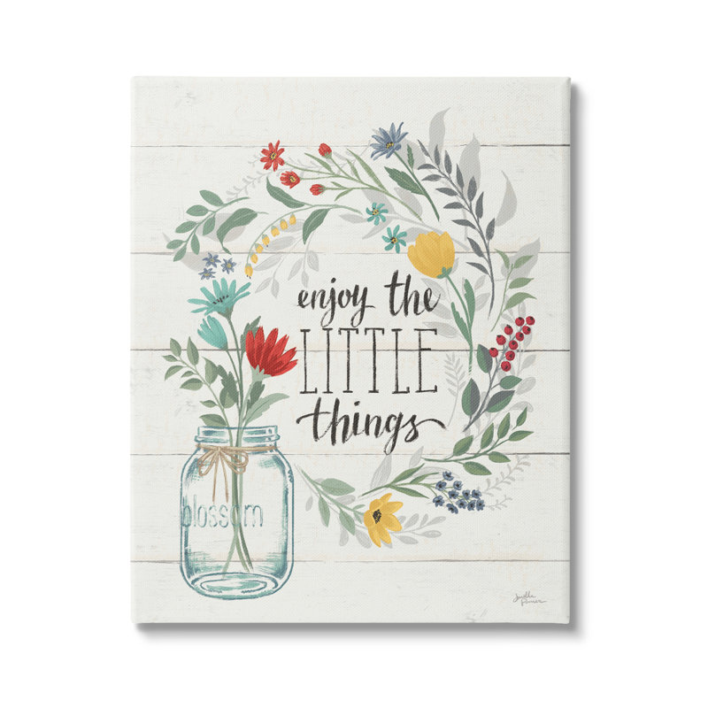 «Enjoy Little Things Motivational Expression Country Jar Wreath» par Janelle Penner - Art textuel, Toile tendue