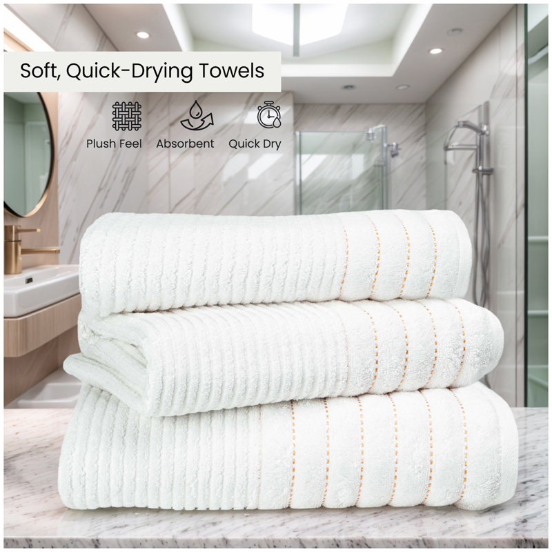 Pack of 4 Ribbed Cotton Towels, Hand, Bath Towels & Sheets, Premium Soft Feel, Quick Dry & Highly Absorbent Towelette, White