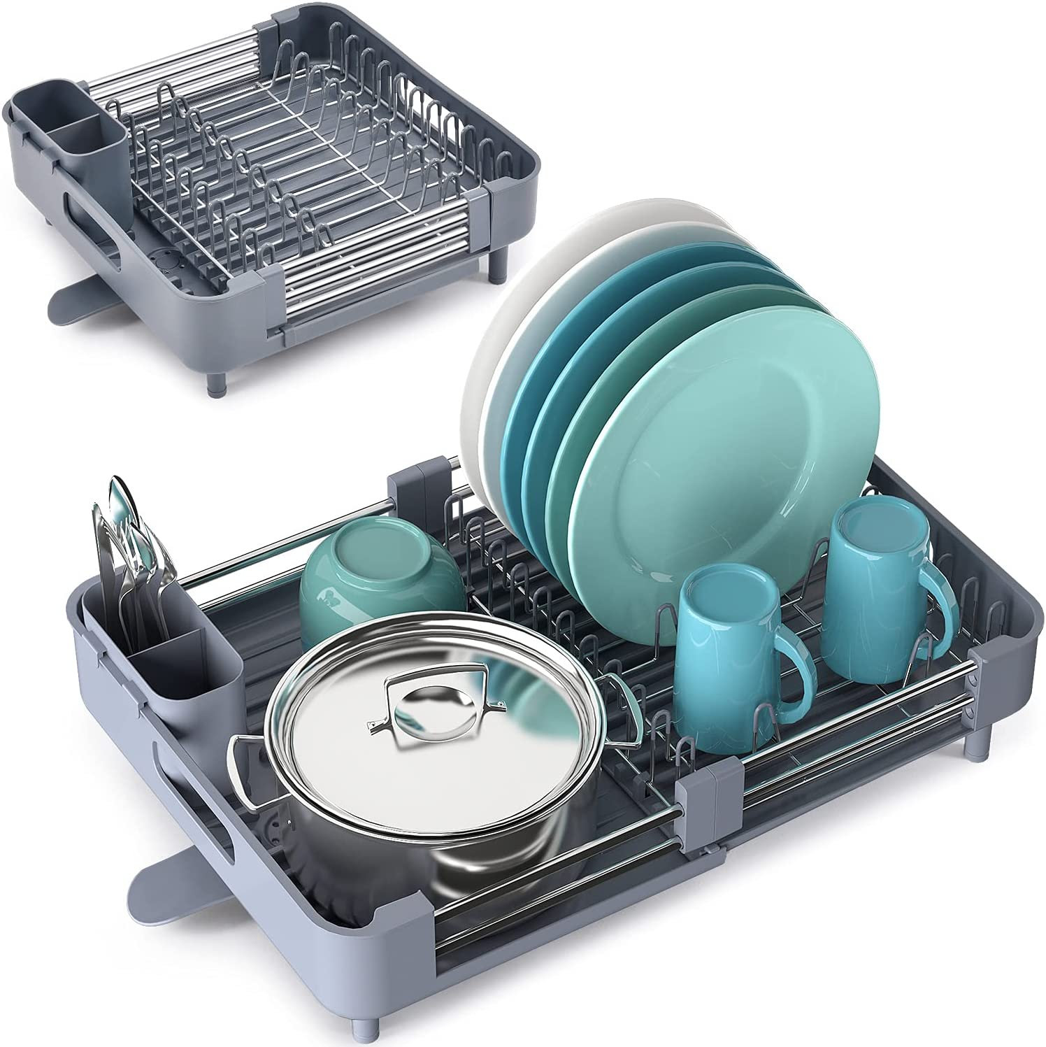 ASTER-FORM CORP Dish Rack, Dual Part Dish Drainers With Non-Scratch ...