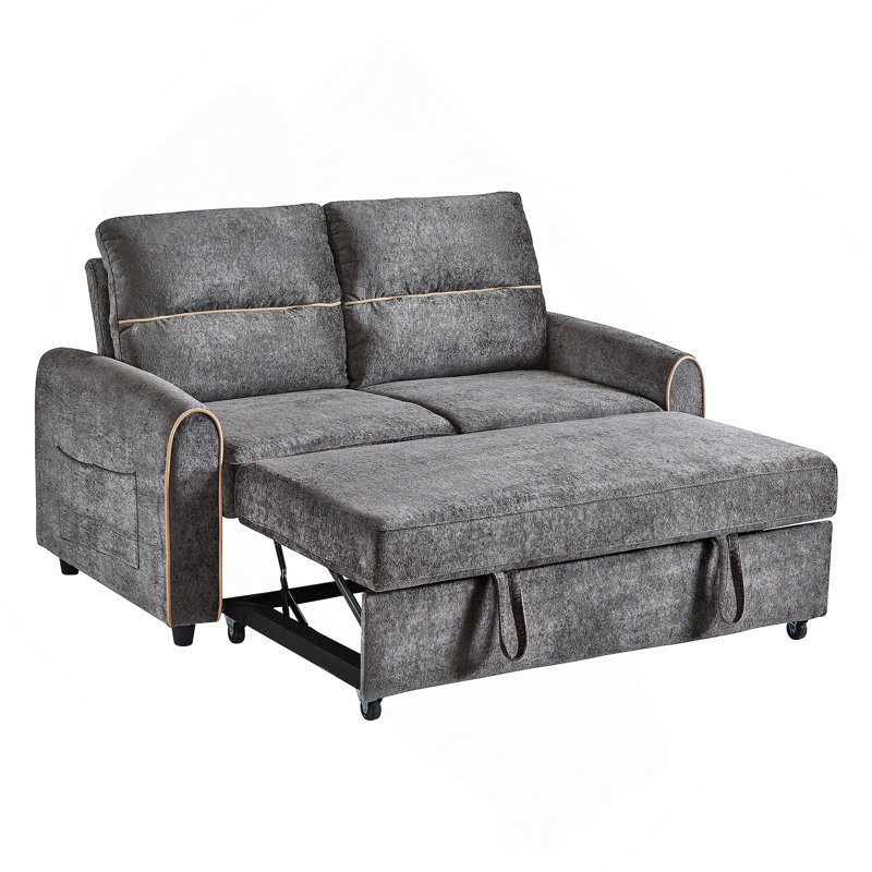 Canapé-lit coulissant en chenille avec dossier réglable à 3 positions, ports de chargement USB et poches de rangement latérales pour les espaces de vie modernes.