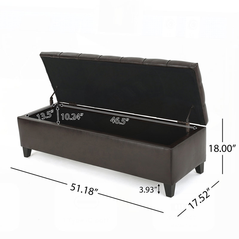 Ottoman Bench with Storage, Boucle Surface, and Rubber Wood Legs, 300 lbs Capacity for Modern Living, Dark Brown