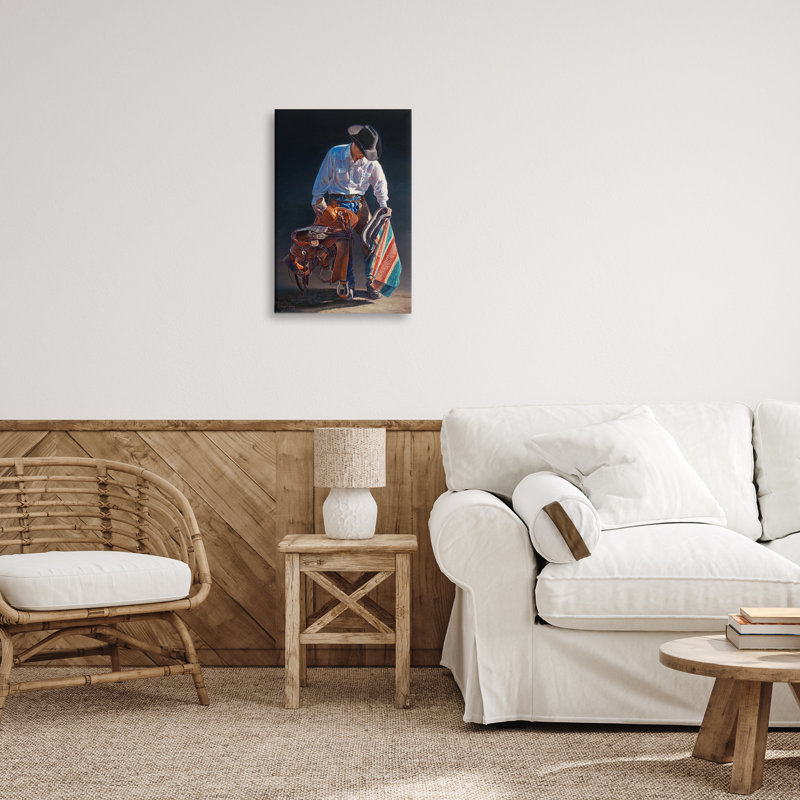 Art mural sur toile Stoic Cowboy & Saddle par David Graham, H 24 po x l 16 po