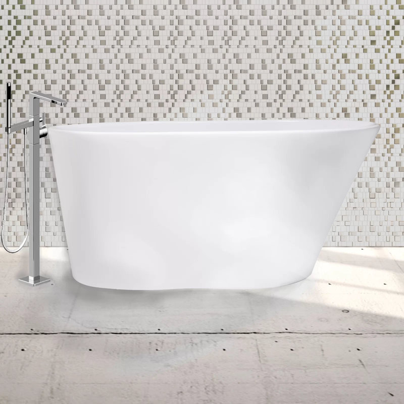 Soho 48'' x 30'' Soaking Solid Surface Bathtub, Matte White, Satin Chrome