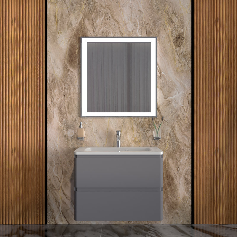 Gwendolene 23.4'' Single Bathroom Vanity with Ceramic Top with Mirror, Grey Matt