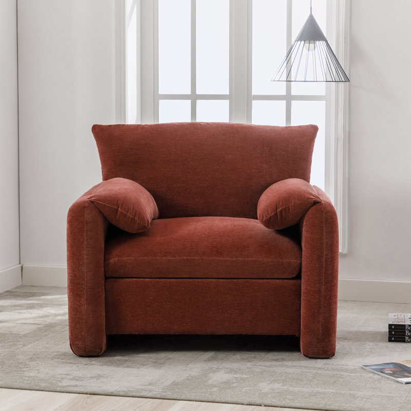 Marithza 37.6'' W Oversized Armchair Accent Chair, Red Chenille